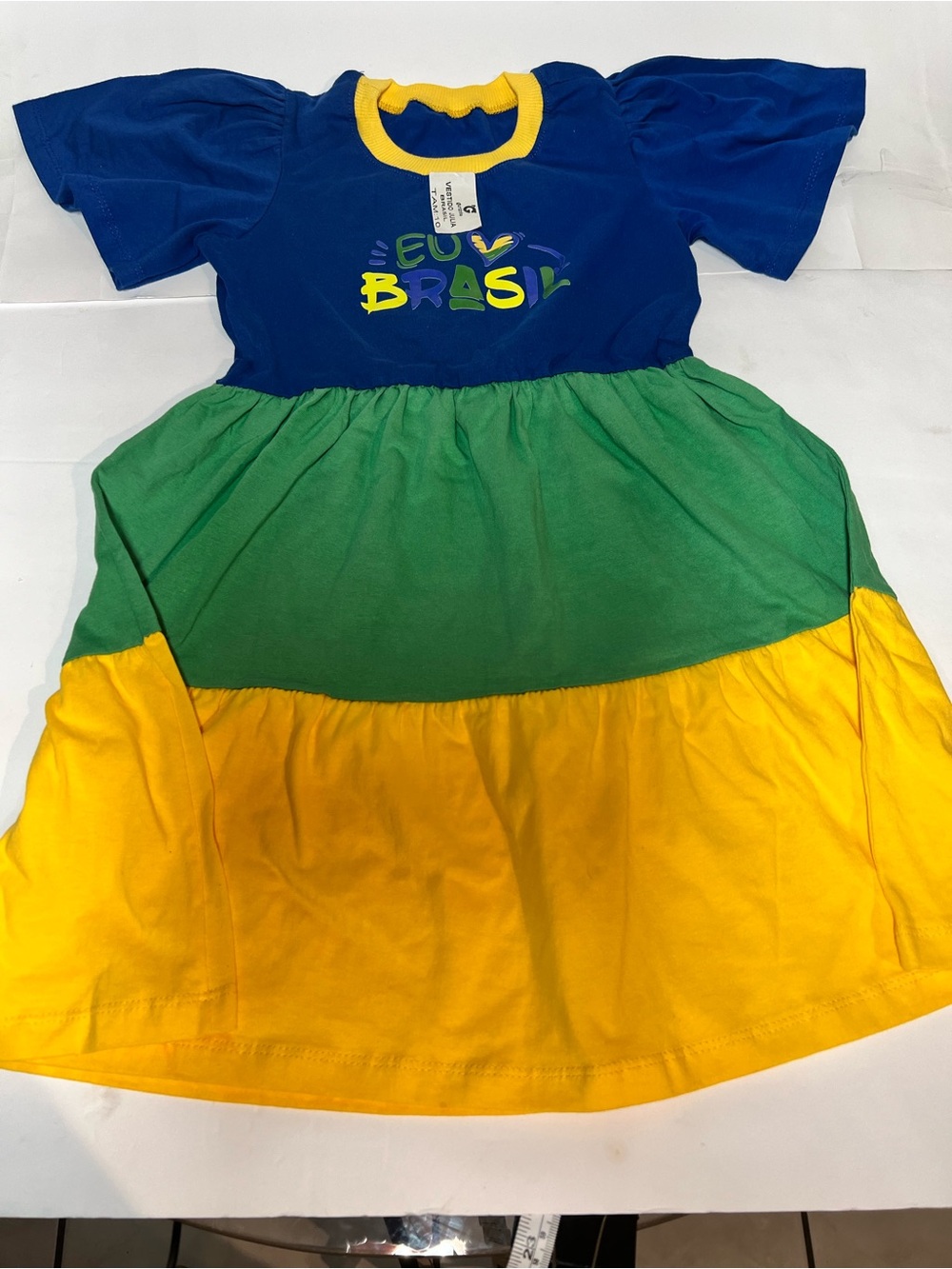 Brazil Colorblock Kids Dress - Blue Green Yellow